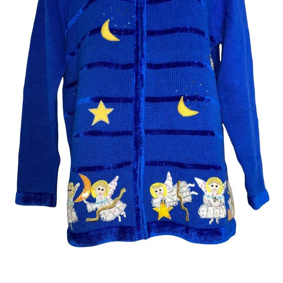 Quaker Factory Vintage 90's Y2K Embellished Angel Ugly Christmas Sweater Small - Picture 3 of 10